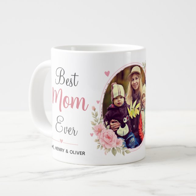 Best Mum Ever Personalised Photo  Large Coffee Mug (Front Left)