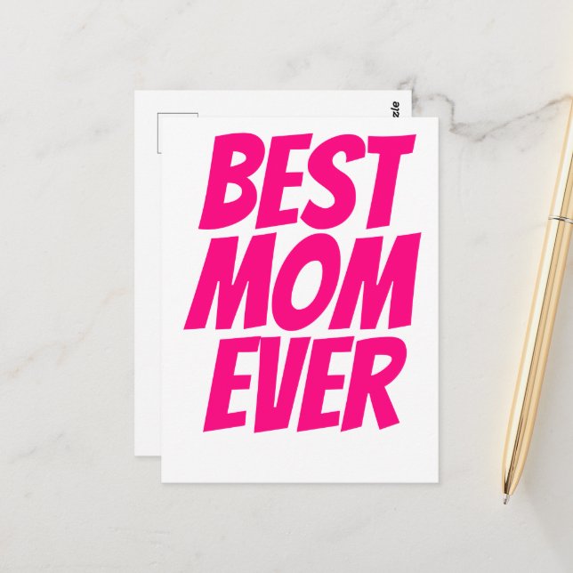 Best mum ever personalised text hot pink postcard (Front/Back In Situ)