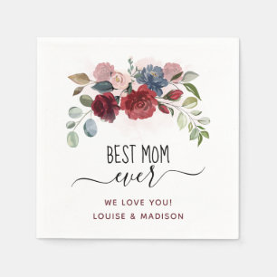 Best Mum Ever Personalised Watercolor Floral Napkin