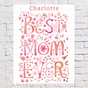 Best Mum Ever Personalised Watercolor Poster