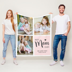 Best Mum Ever Photo Collage Blush Pink Fleece Blanket