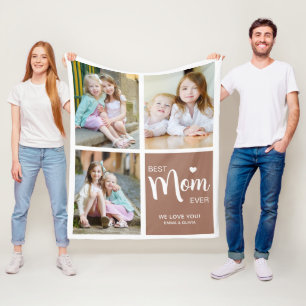 Best Mum Ever Photo Collage Brown Fleece Blanket