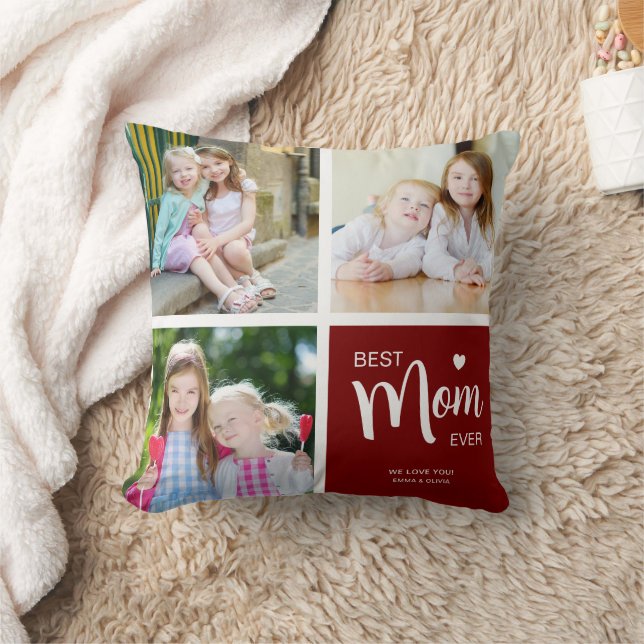 Best Mum Ever Photo Collage Deep Red Cushion (Blanket)