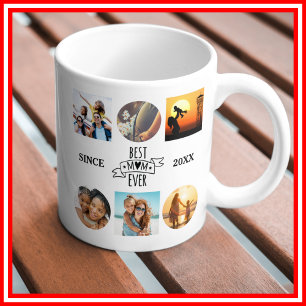 Best Mum Ever Photo Collage Elegant Script Heart Coffee Mug