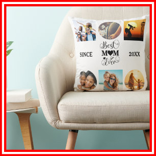 Best Mum Ever Photo Collage Elegant Script Heart Cushion