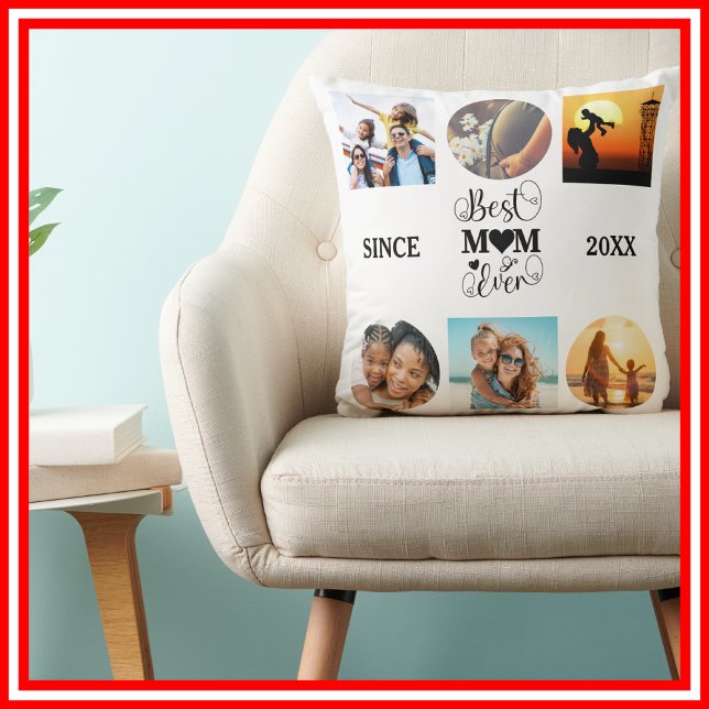 Best Mum Ever Photo Collage Elegant Script Heart Cushion (Creator Uploaded)