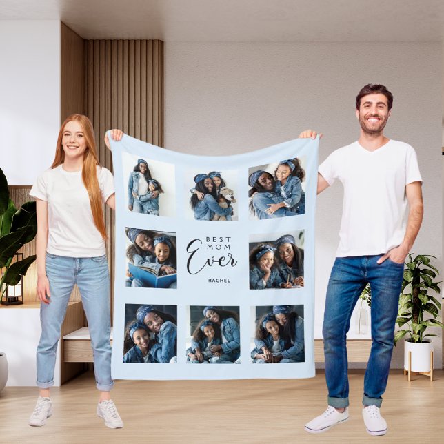 Best mum ever photo collage light blue mother fleece blanket (Creator Uploaded)