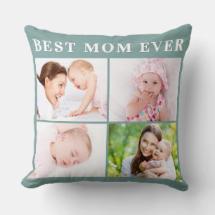 Best Mum Ever Photo Collage Mother's Day Aqua Cushion