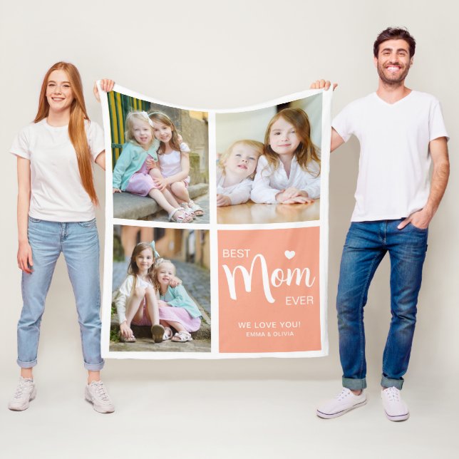 Best Mum Ever Photo Collage Peach Fleece Blanket (In Situ)
