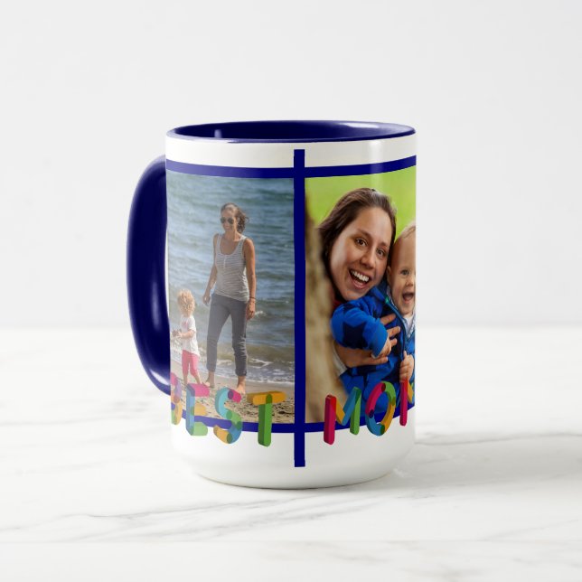 Best Mum Ever Photo Collage Personalised Blue Mug (Front Left)