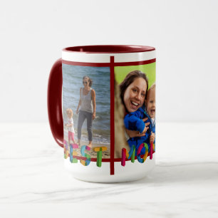 Best Mum Ever Photo Collage Personalised Burgundy Mug