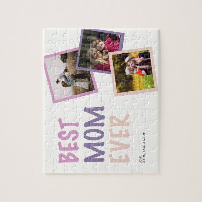 Best Mum Ever Photo Collage Personalised Pastel Jigsaw Puzzle (Vertical)