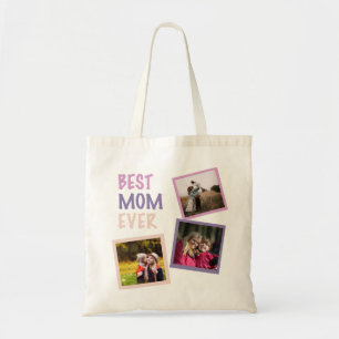 Best Mum Ever Photo Collage Personalised Pastel Tote Bag
