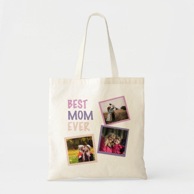 Best Mum Ever Photo Collage Personalised Pastel Tote Bag (Front)