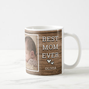 Best Mum Ever Photo Collage Rustic Wood Coffee Mug