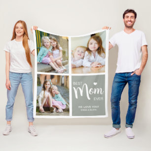 Best Mum Ever Photo Collage Sage Green Fleece Blanket