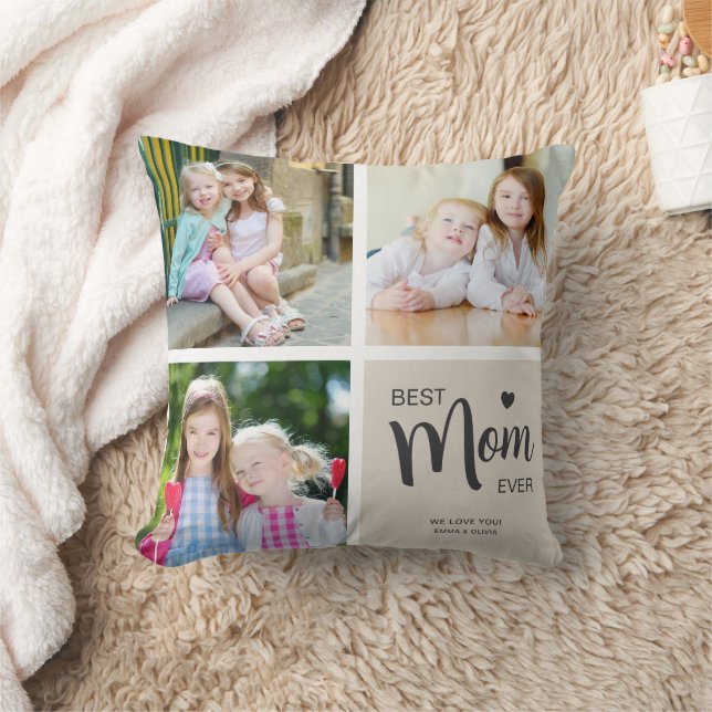 Best Mum Ever Photo Collage Tan Cushion (Blanket)