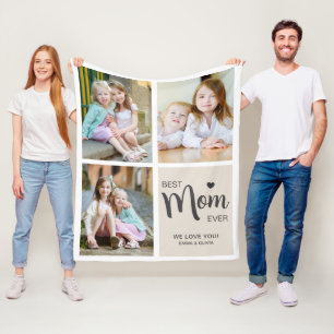 Best Mum Ever Photo Collage Tan Fleece Blanket