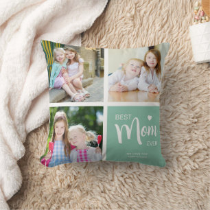 Best Mum Ever Photo Collage Teal Cushion