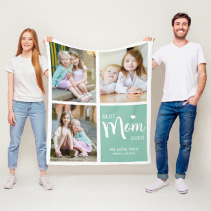 Best Mum Ever Photo Collage Teal Fleece Blanket