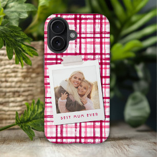 Best Mum Ever Photo Cute Modern Red Pink Pattern iPhone 16 Plus Case