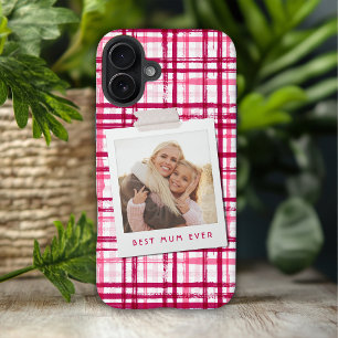 Best Mum Ever Photo Cute Modern Red Pink Pattern iPhone 16 Case