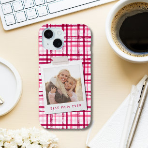 Best Mum Ever Photo Cute Modern Red Pink Pattern iPhone 15 Case
