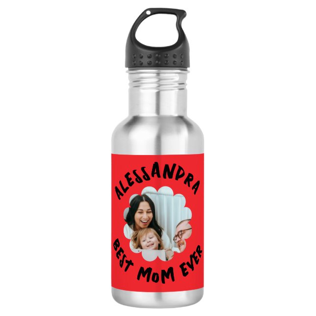 Best mum ever photo floral monogram wildflower  532 ml water bottle (Front)