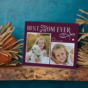 Best Mum Ever Photo Heart Mothers Day Burgundy Plaque