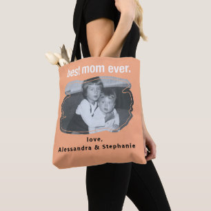 Best mum ever photo keepsake names custom peach tote bag