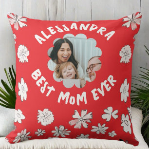 Best mum ever photo monogram wildflower red white  cushion
