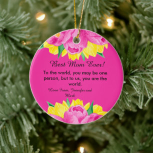  Best Mum Ever! Pink Acrylic  Ceramic Ornament