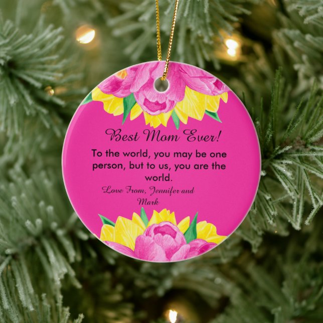  Best Mum Ever! Pink Acrylic  Ceramic Ornament (Tree)