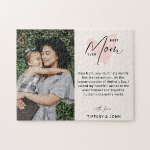 Best Mum Ever Pink Heart Script Cute Message Jigsaw Puzzle