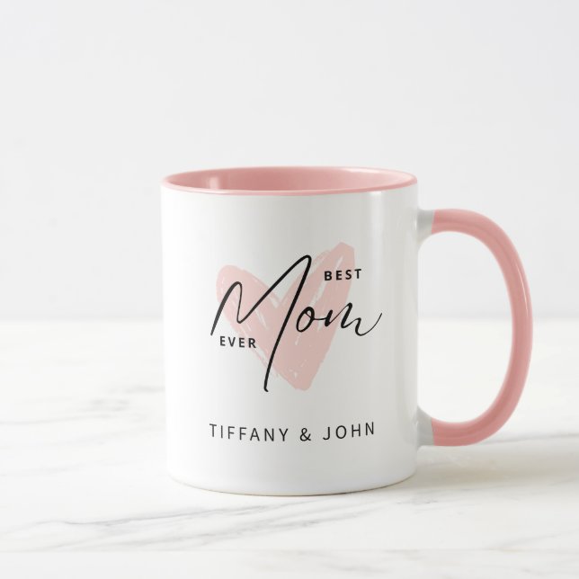Best Mum Ever Pink Heart Script Cute Message  Mug (Right)