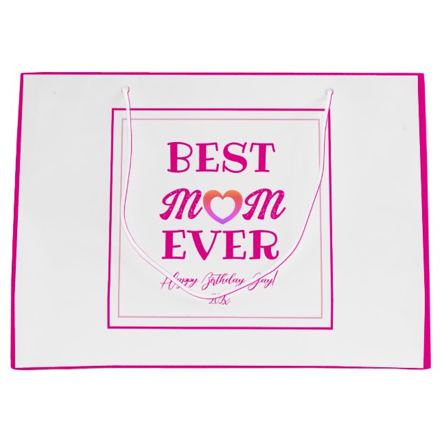 Best Mum Ever Pink Heart Typography Mother's Day Large Gift Bag (Front)