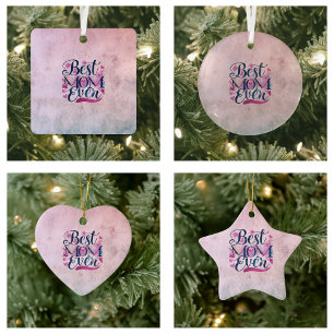 Best Mum Ever Pink Hearts Butterflies and Floral Ceramic Ornament