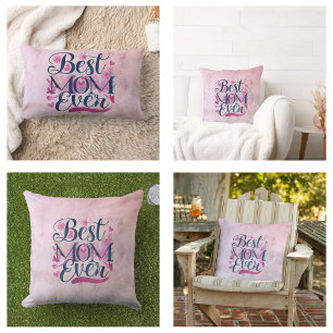Best Mum Ever Pink Hearts Butterflies and Floral Lumbar Cushion