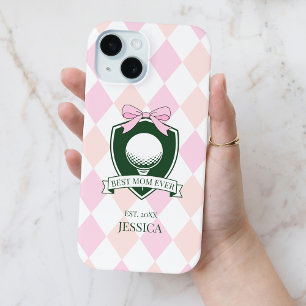 Best Mum Ever Pink Modern Lady Golfer Mother's Day iPhone 15 Case