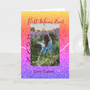 Best mum ever pink photo mother's day year yellow  card