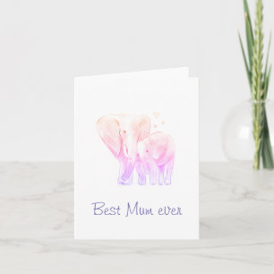 Best Mum ever pink purple elephants Card