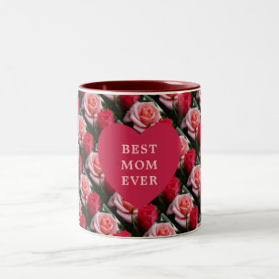 Best Mum Ever Pink Red Floral Pattern Heart Two-Tone Coffee Mug