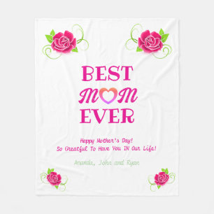 Best Mum Ever Pink Roses Heart Mother's Day Gift  Fleece Blanket