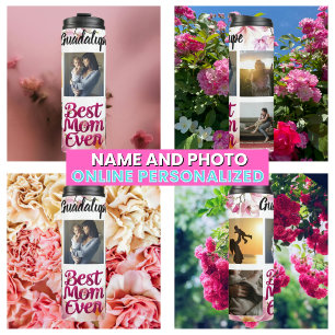 Best Mum Ever Pink Script Picture Collage for Mum Thermal Tumbler