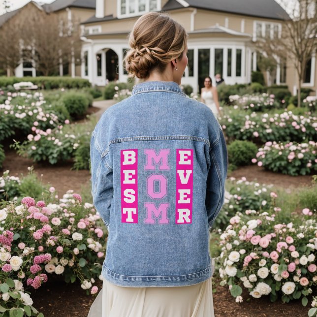 Best Mum Ever Pink Typography Mothers Day Gifts Denim Jacket (Wedding Back)