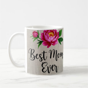 Best Mum Ever Pink Watercolor Flower Poster Coffee Mug