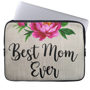 Best Mum Ever Pink Watercolor Flower Poster Laptop Sleeve