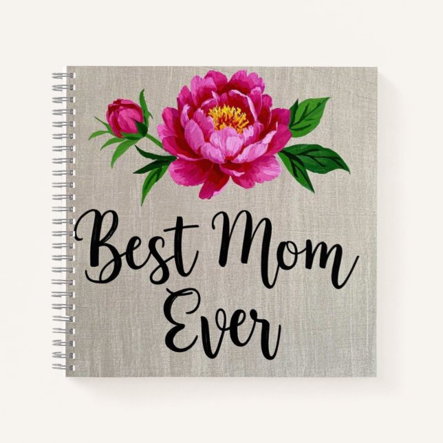 Best Mum Ever Pink Watercolor Flower Poster Notebook (Front)