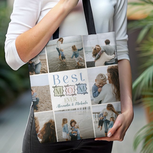 Best Mum Ever Plaid Patchwork Photo Tote Bag (Creator Uploaded)