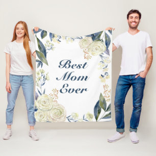 Best Mum Ever Pretty Blue Floral Mothers Day Fleece Blanket